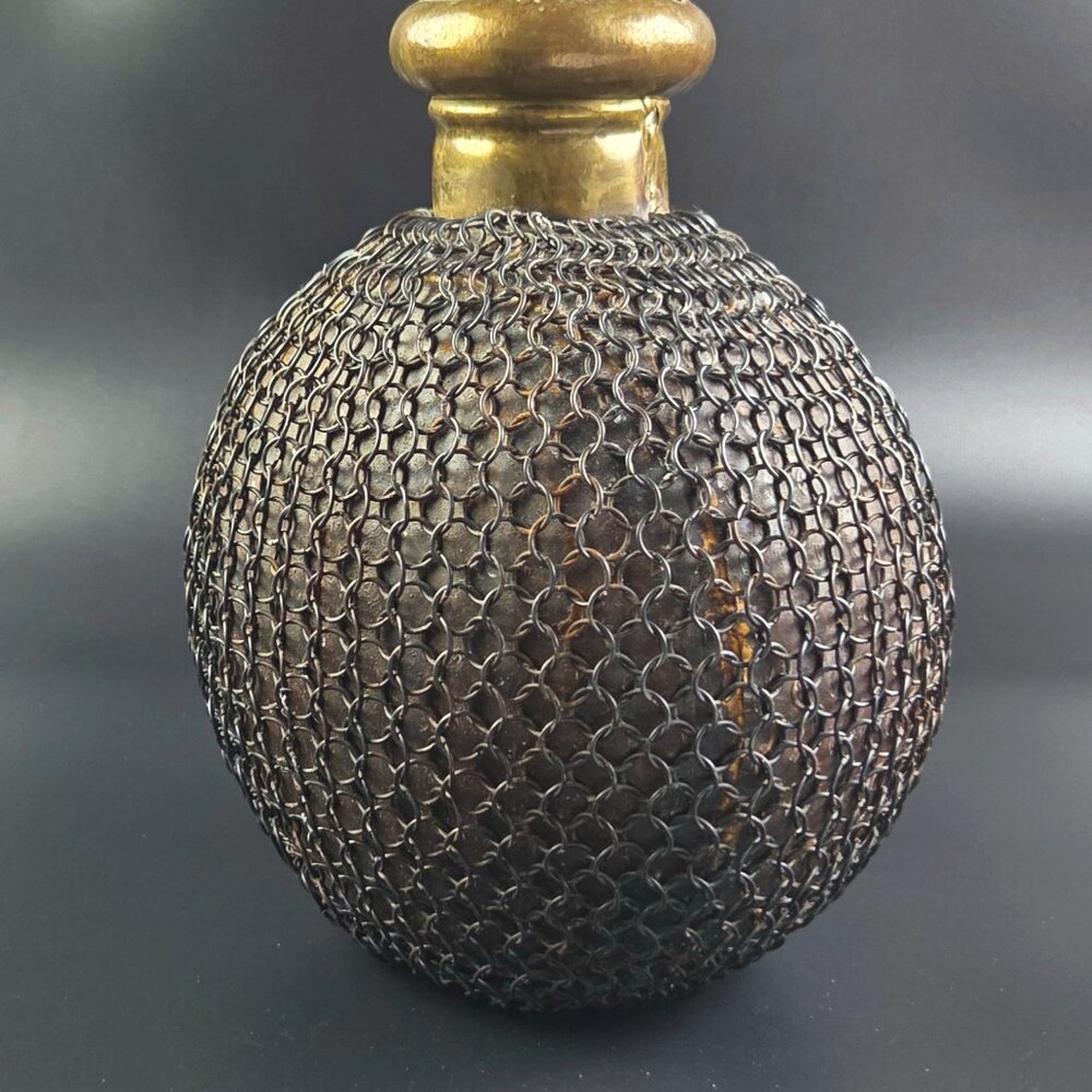 Antique French Brass and Metal Chain Vase – 10" Tall - Picture 2 of 9